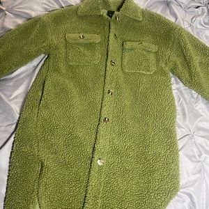 Waterfall Collar Open Front Teddy Coat Button down